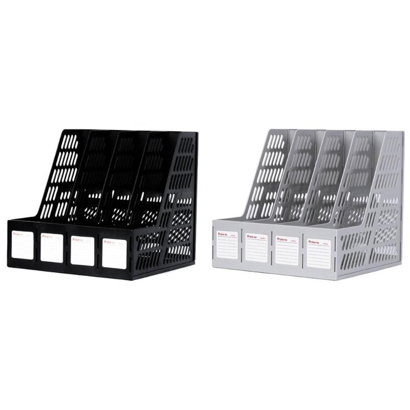 File Storage Box Lightweight Magazine File Holder Desk Organizer with 4 Vertical Compartments File Box Removable Bookend