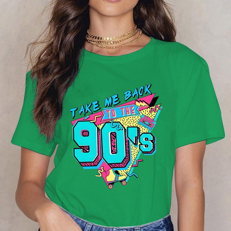 Take ME BACK TO THE 90'S Fun Letter Printed Casual Loose Round Neck Cotton Short Sleeved Top T-Shirts Women’s