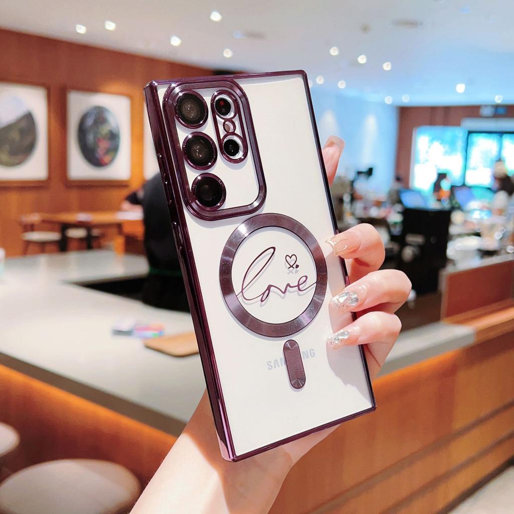 Electroplated Magnetic Transparent Love Mobile Phone Case Is Suitable for Samsung S24ULTRA Lens Film S24 Advanced Sense S23FE