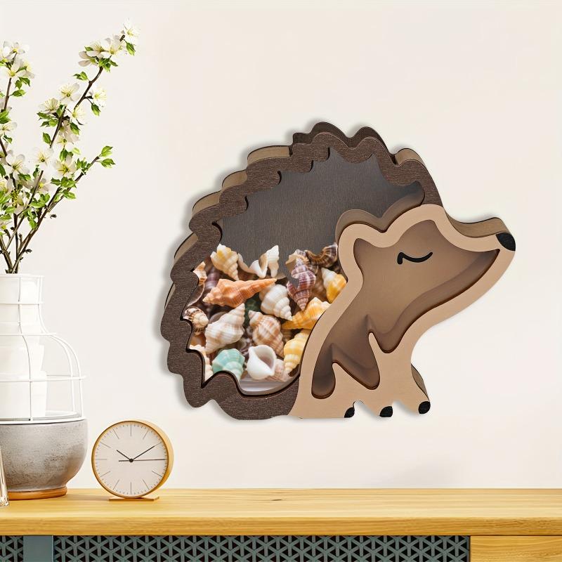 1 Creative Wooden Hedgehog Storage Box, Vintage Animal Design, Multi-use for Jewelry & Ornaments, Lovely Desktop Decor for Holiday Gifts