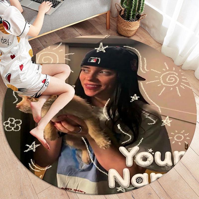 Billie Eilish Custom Name Round Area Rug,Carpet Rug for Living Room Bedroom Sofa Playroom Decor,Non-slip Floor Mat