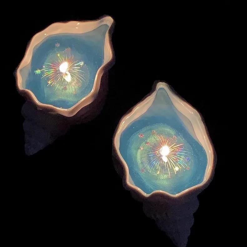 1pc Conch Jelly Aromatherapy Candle with Gift Box Handmade Ornaments Shell Shape Wax Fragrance Gift Souvenir