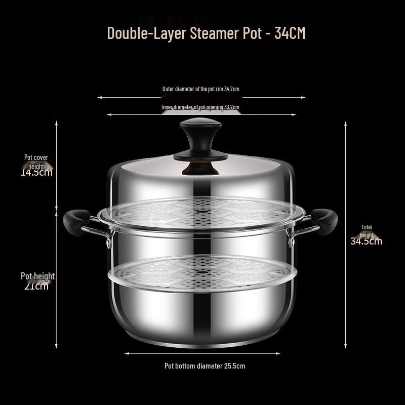 Zhu Chuang Jing Pin 34cm 201 Steel Double-Layer Steamer & Soup Pot
