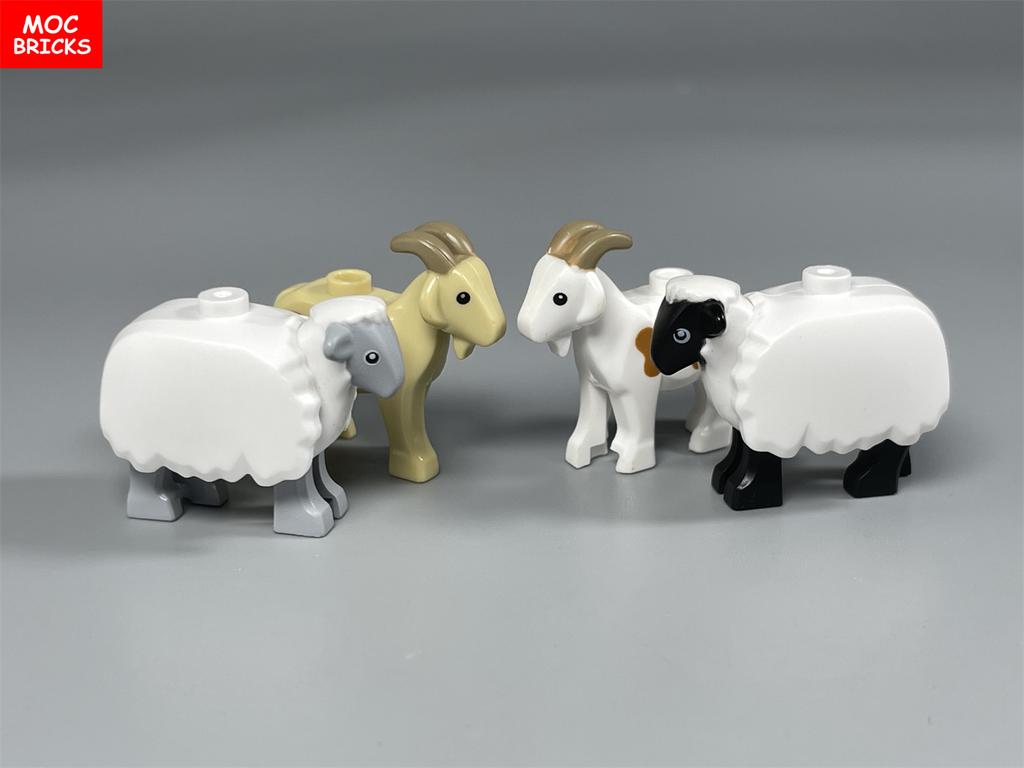 MOC Bricks Cute Sheep Goat Shed Sheepfold Animal DIY Farm Grassland View Building Blocks Accessories Children's Toys Gifts
