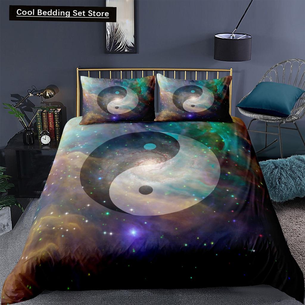 Yin Yang King Queen Duvet Cover Mandala Bohemian Bedding Set Retro Lotus Tai Chi Bagua Comforter Cover Chinoiserie Quilt Cover