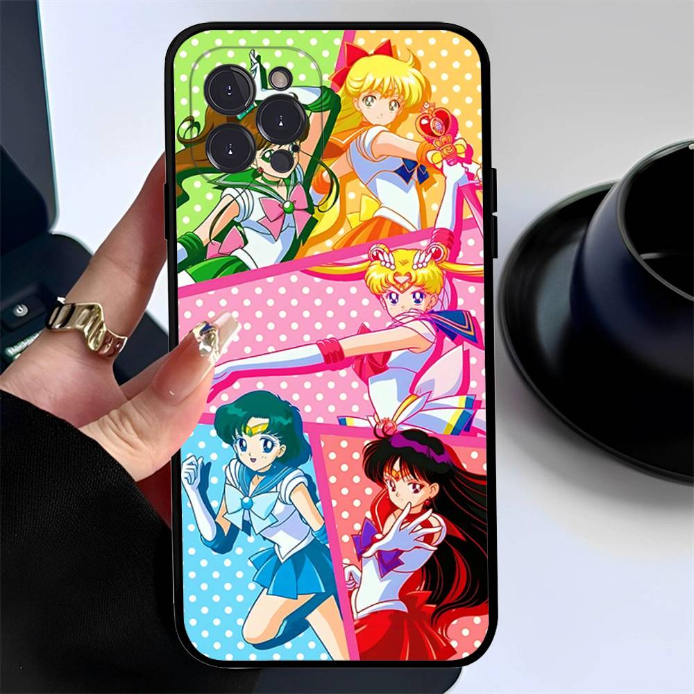 Mädchen S-Sailors Anime S-Sailormoons Mond Handyhülle Für IPhone 17 Air 16 15 14 Plus 13 12 Mini 11 Pro Max Schwarze Hülle