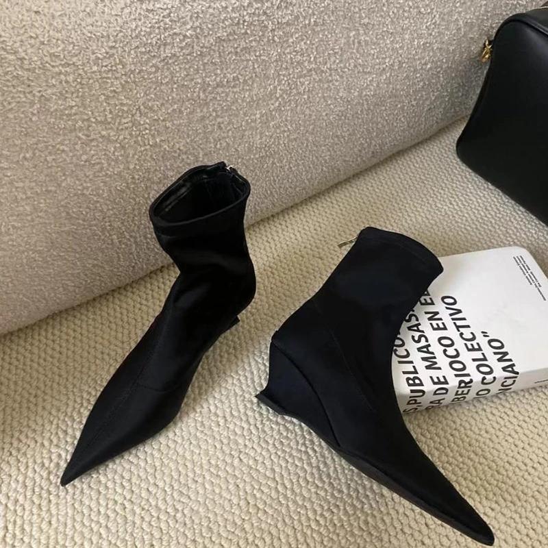 Zimní dámské strečové moderní boty módní špičaté kotníkové boty dámské elegantní nízké podpatky boty pro ženy