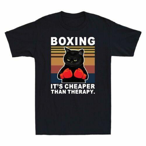 Black Cat Boxing It s Cheaper Than Therapy Funny Retro Vintage Men s T Shirt Tee Unisex T-Shirt S