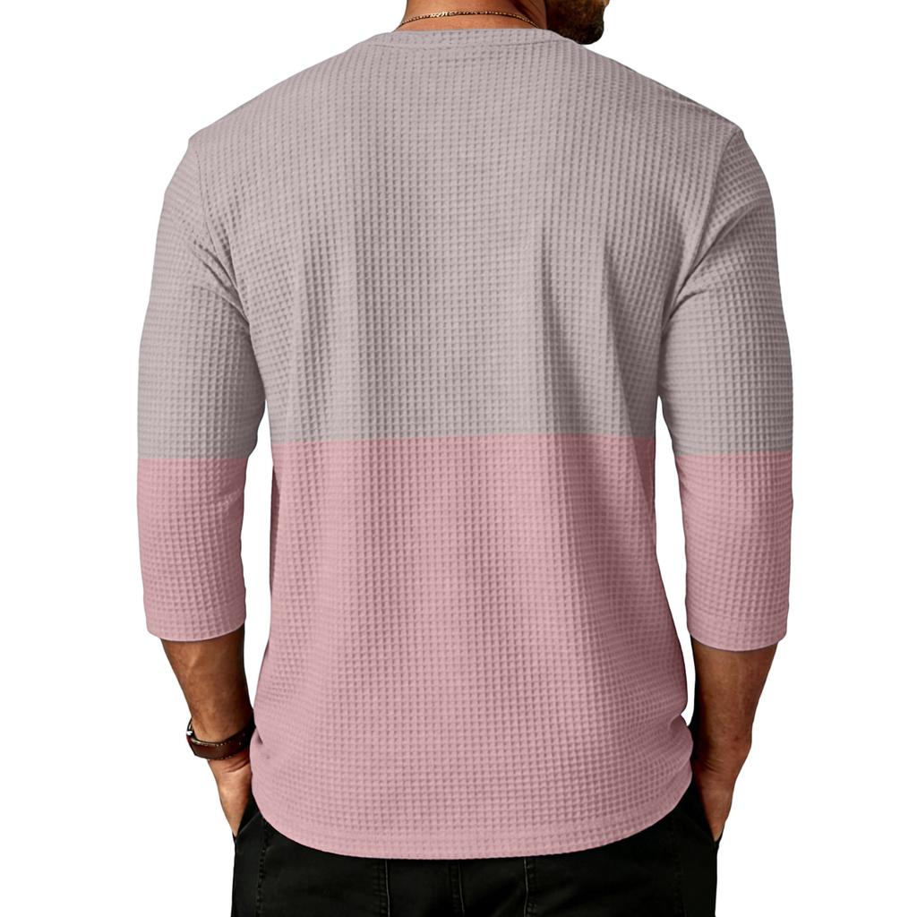 Men's Sports Leisure Waverg Three Pieces Buckle Seven Points Sleeve T-Shirt
