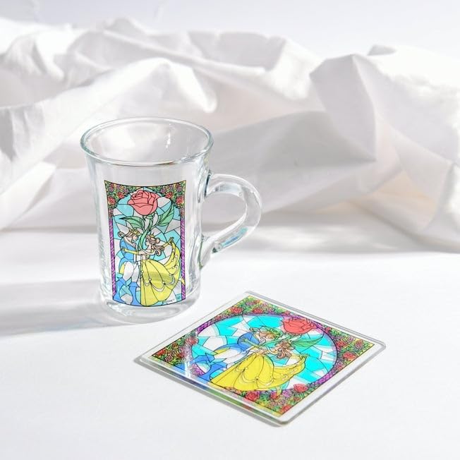 Yaxel Stained Glass Style Cute Mug Microwave Safe Tempered Glass Dishwasher Safe Cup Glass 230ml Made in France Disney Beauty and the Beast 82598