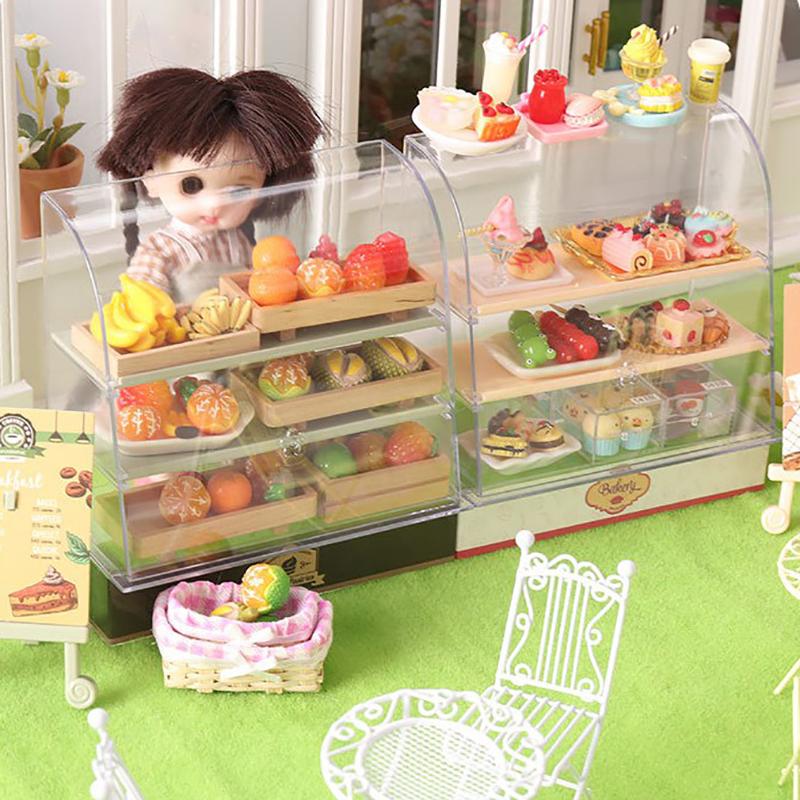 1:12 Scale Dollhouse Miniature Food Bakery Shop Cake Display Counter Bakery Cabinet Model Showcase Mini Snack Cabinet