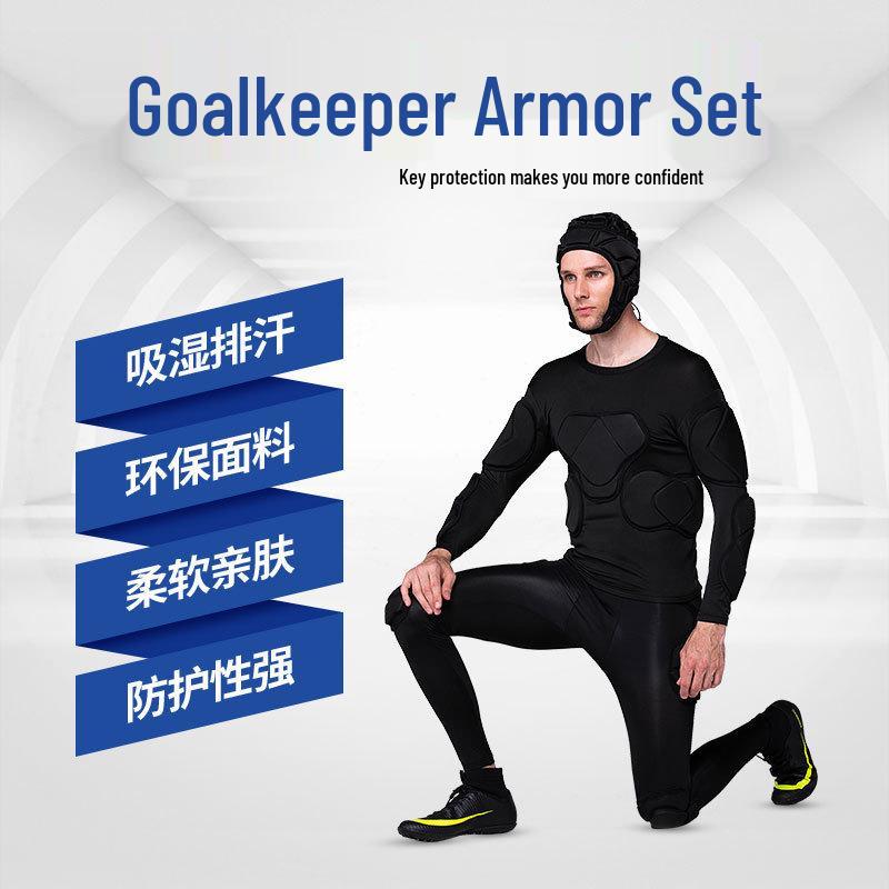 Thick Long Sleeve Goalkeeper Jersey Set with Knee Pads, Elbow Pads, and Helmet Armor