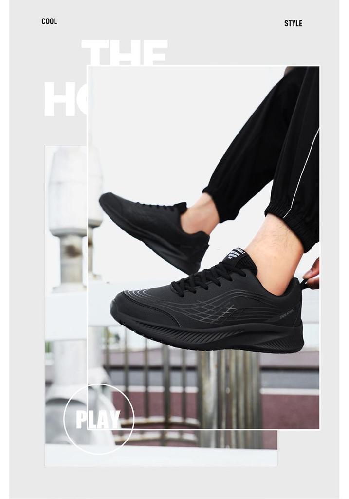 Men's Black Waterproof Leather Running Shoes - Autumn Lightweight, Shock-Absorbing, Versatile Casual Sneakers