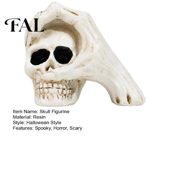 Spooky Secret Room Props Halloween Skull Hand Sculpture, Gothic Skeleton Head Figurine, Resin Creative Tricky Festival Gift Decoration for Bedroom