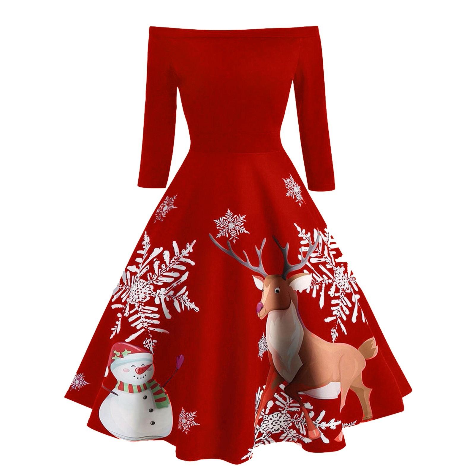 

Рождественское женское винтажное вечернее платье с открытыми плечами и расклешенным платьем S красный