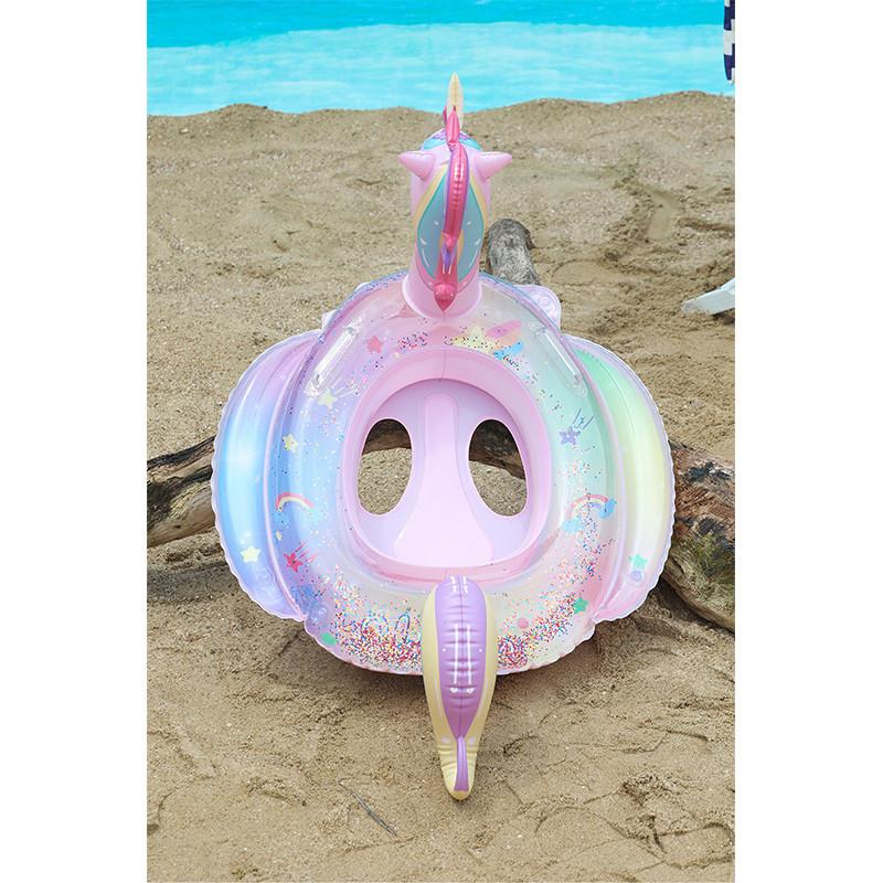 Eco-friendly Pvc Rainbow Unicorn Swimming Ring For Children With Glitter