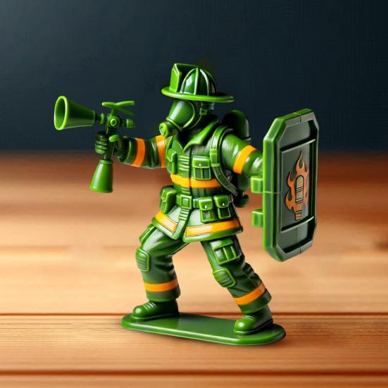Green Fireman Figurine Mini Firefighter Soldier Resin Statue Sculpture Model Toy Home
