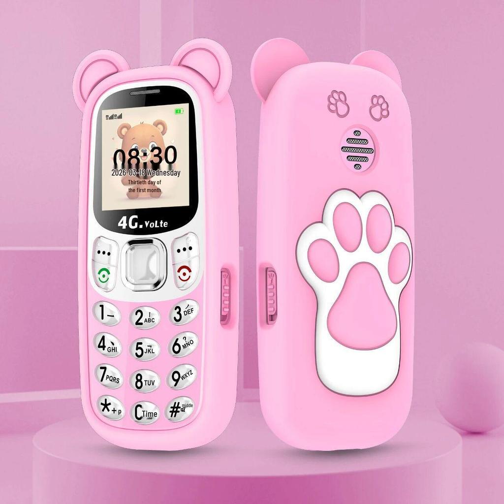 Universal 4G/5G Kids Mini Cartoon Phone with GPS, Anti-Internet Addiction, Elderly Mode, and Bear Paw Silicone Case