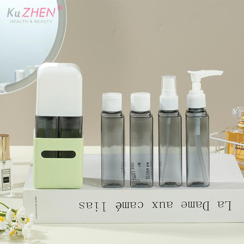 Set di 4 Flacconi da Viaggio 60ml Ricaricabili Combinazione Shampoo Bagnoschiuma Sapone per le Mani Lozione Flaconi Vuoti Divisi Accessorio Kit da Viaggio