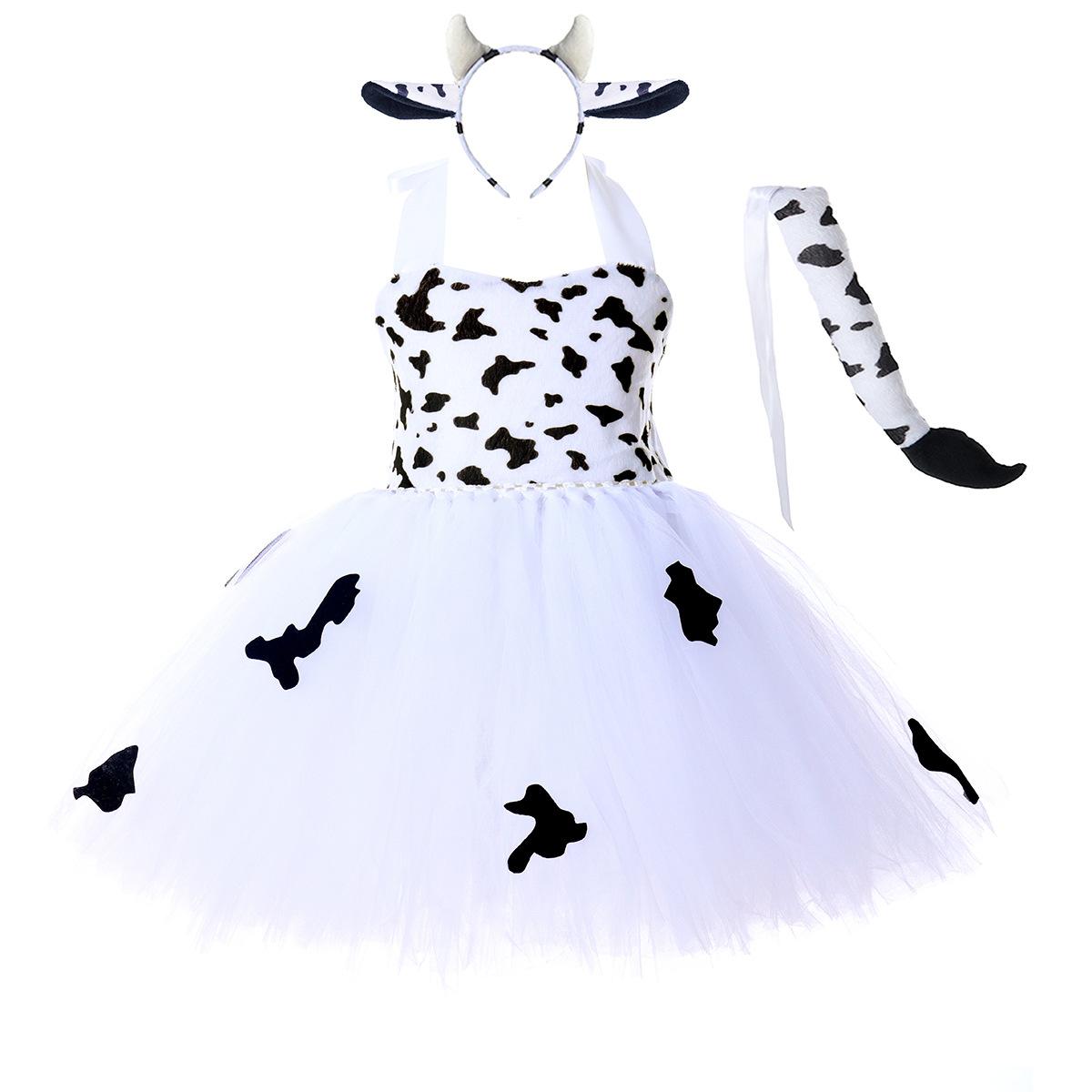 Costume Cosplay Animale di Halloween per Bambine Abito Tutù a Stampa Giraffa Mucche Tigre Leopardo Zebra a Tema Foresta per Bambini Festa di Compleanno L