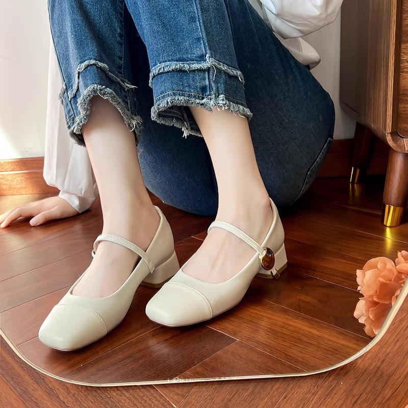 French Beautiful Mary Jane Shoes Women's Shoes 2025 New Spring and Autumn Shoes Thick Heels High Heels Square Head Shallow Mouth Single Shoes Women