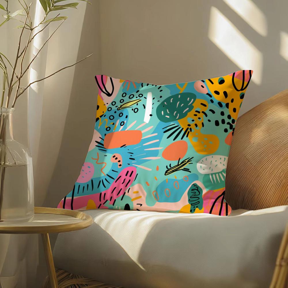 Cute graffiti Pillow Case Silky elegant Comfort Sofa Bed Invisible zipper