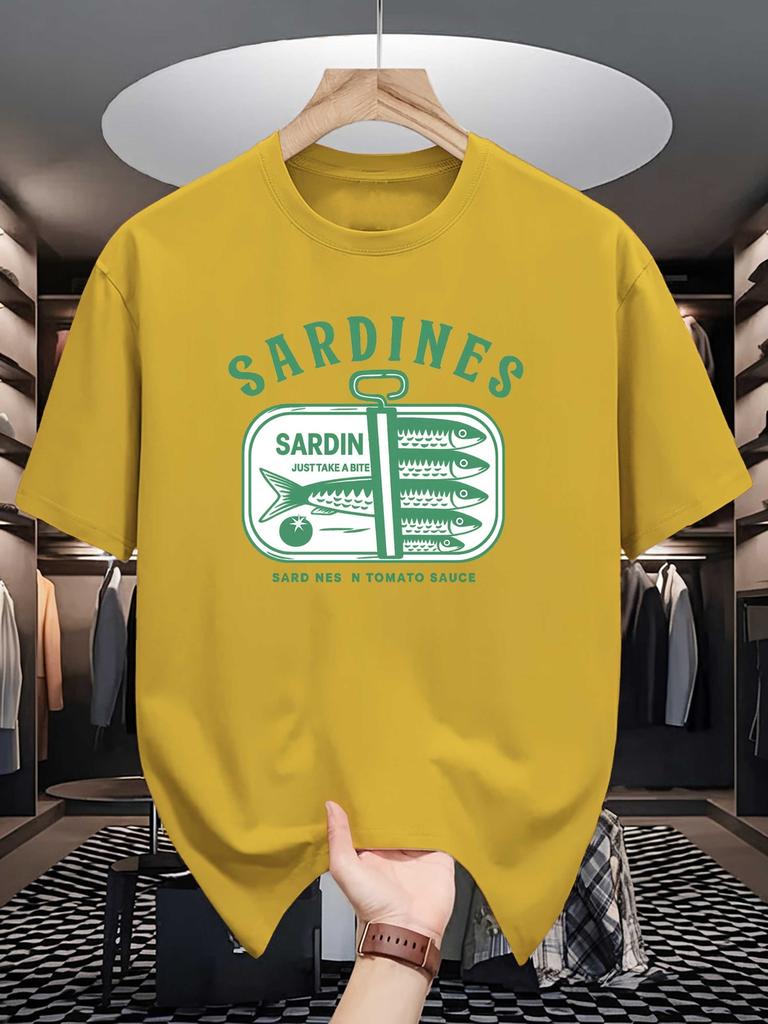 Sardines Tin Can Print Unisexs Crew Neck T Shirt Vintage Seafood Fish Graphic Short Sleeve Casual Cotton Trendy Street Tees