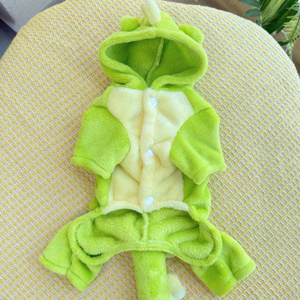 Pet Cute Little Dinosaur Turned Coral Fleece Dog Clothes Autumn and Winter Warm Fleece Pet Cat Clothes