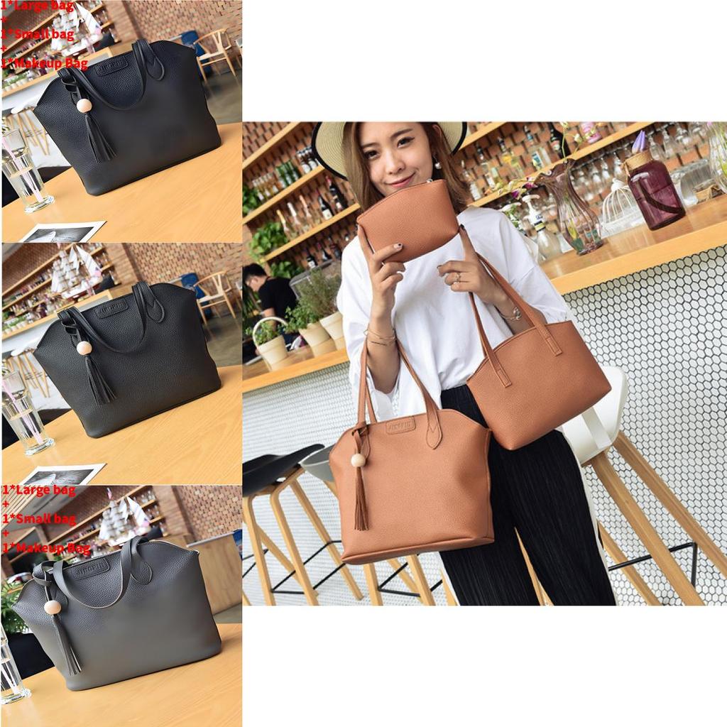 Ladies Pu Leather Purse Set With Shoulder Strap And Cosmetic Bag For Daily Use