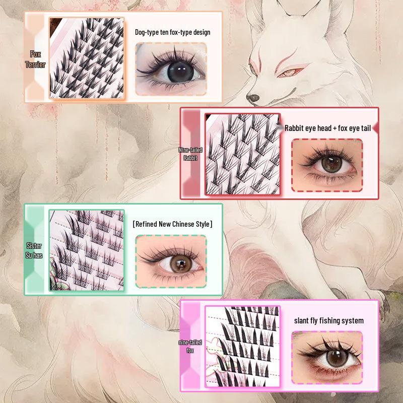 Fox-Style Natural Thick False Eyelashes with Black Stem In a Large-Capacity Book for a Mother-Inspired Look