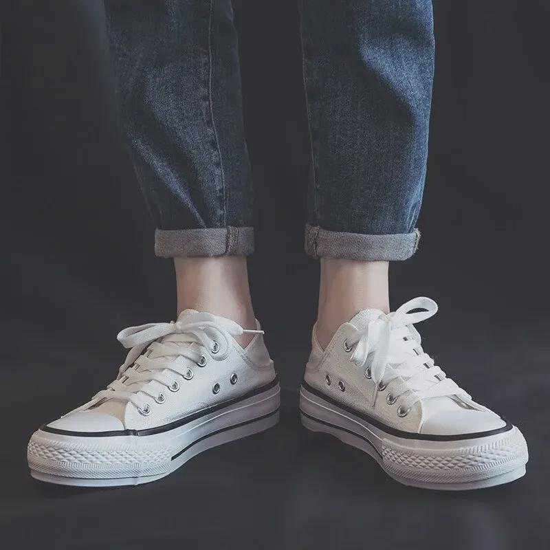 Women's Black Canvas Platform Sneakers: Korean Style, Breathable, Height-Increasing, Summer Casual Shoes N612