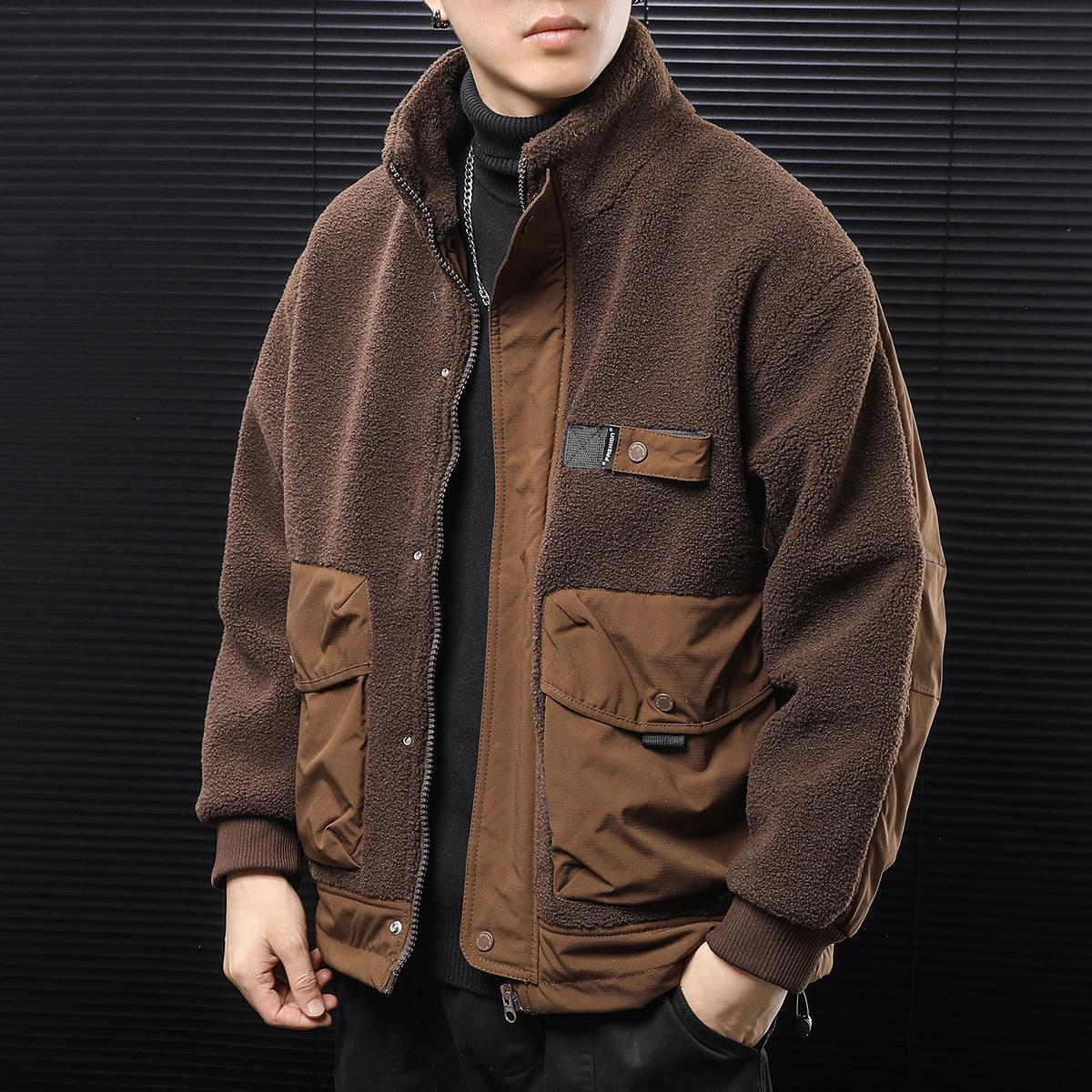 Men s 2025 Winter Retro Color Block Workwear Jacket 3XL (180-200 Jin) кофейный