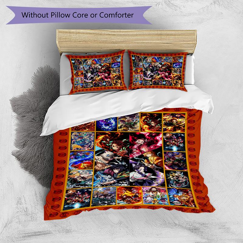Demon Slayer Pattern Printed 3PCS Bedding Set, Soft Skin-Friendly Washable Duvet Cover & Pillowcases Set