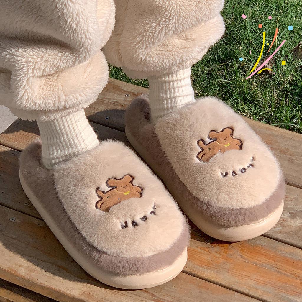 Cartoon Women Home Slippers Plush Warm Thick Bottom Slides Cute Soft Non-slip Slippers Indoor Outdoor Men Casual Slippers