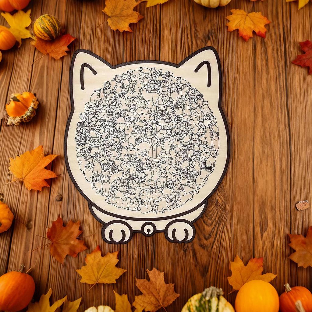 135 Pieces Wooden Cat Puzzle Precise Decor Kit  Animal Shape Wood Puzzle For Adults Teens Cats Lovers Home Decor Ornaments
