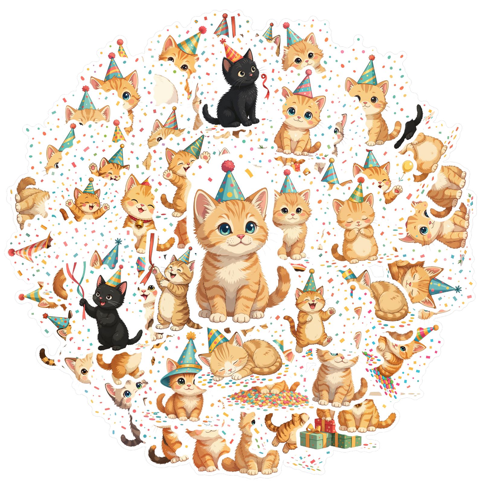 

35-70pcs Adorable Birthday Cat Stickers With Party Elements Meme Graffiti Sticker Phone Guitar Laptop Notebook Waterproof Decals