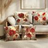Red Rose & Gold Accent Pillowcase: Shimmering Festive Pattern Cushion Cover For Luxe Holiday Home Sofa Decor