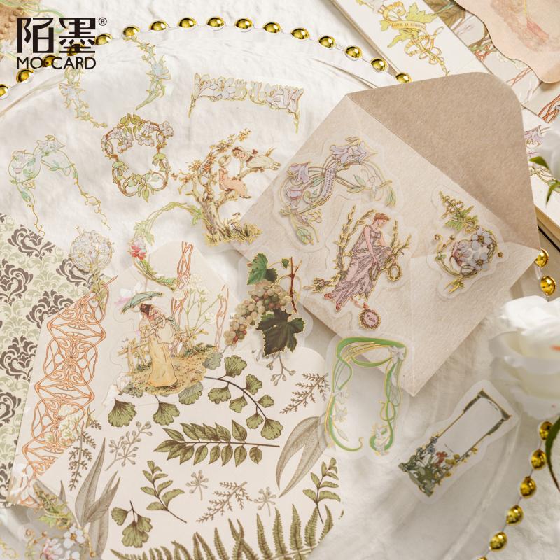 30Pcs Stickers + 1 Envelope + 3Pcs Material Paper Set Gold Foil Craft DIY Scrapbook Journal Diary Album Decorative Supplies