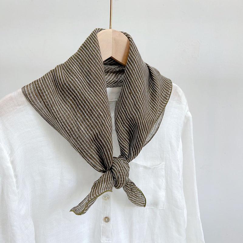 Retro Small Plaid Linen Square Scarf Literary And Versatile Women'S Summer Neck Protection Small Silk Scarf Scarf Accessories