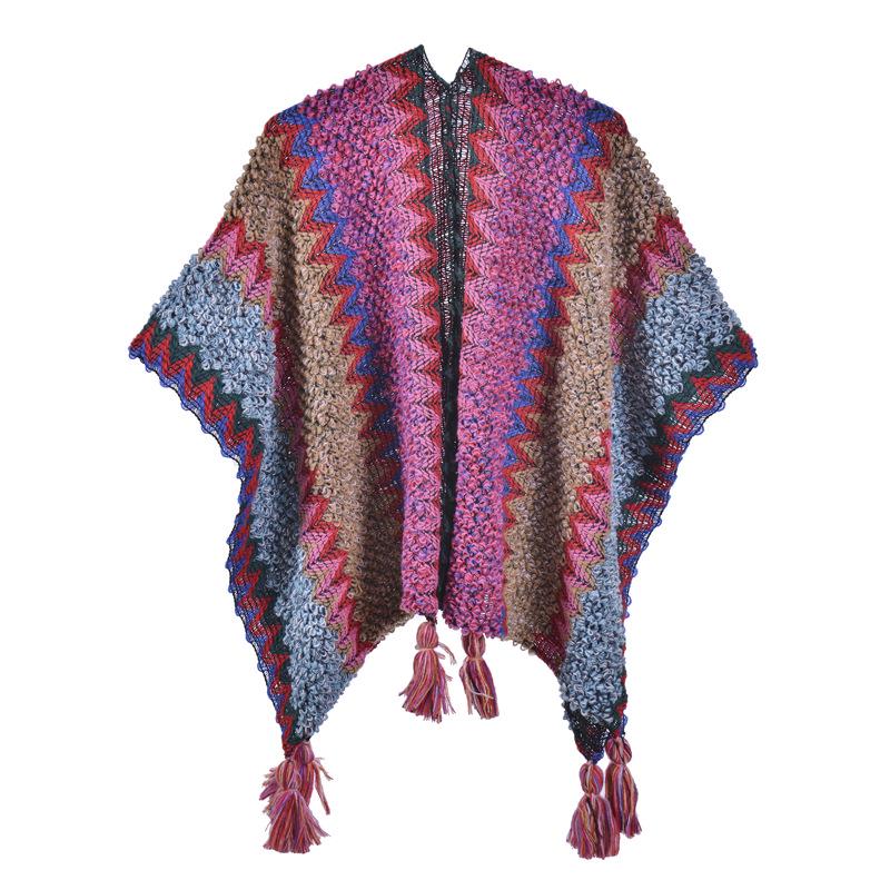 

Yunnan Ethnic Style Autumn Winter Knitted Shawl & Blanket Cloak Cape 105x135 cm