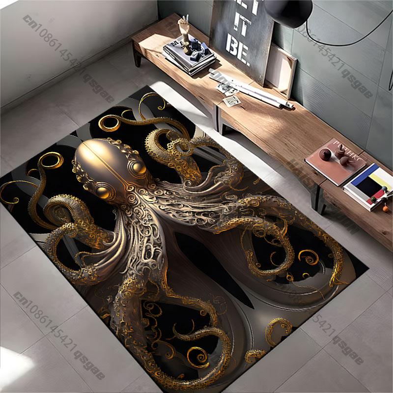 Elegant artistic golden octopus carpet Yoga living room room decor children's crawling mat doormat area rug games mat
