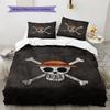 One Piece Straw Hat Pirates Pattern Bedding Quilt Set Quilt Cover Pillowcase Home Birthday Gift(1 * Duvet Cover + 2 * Pillowcase, Without Core)