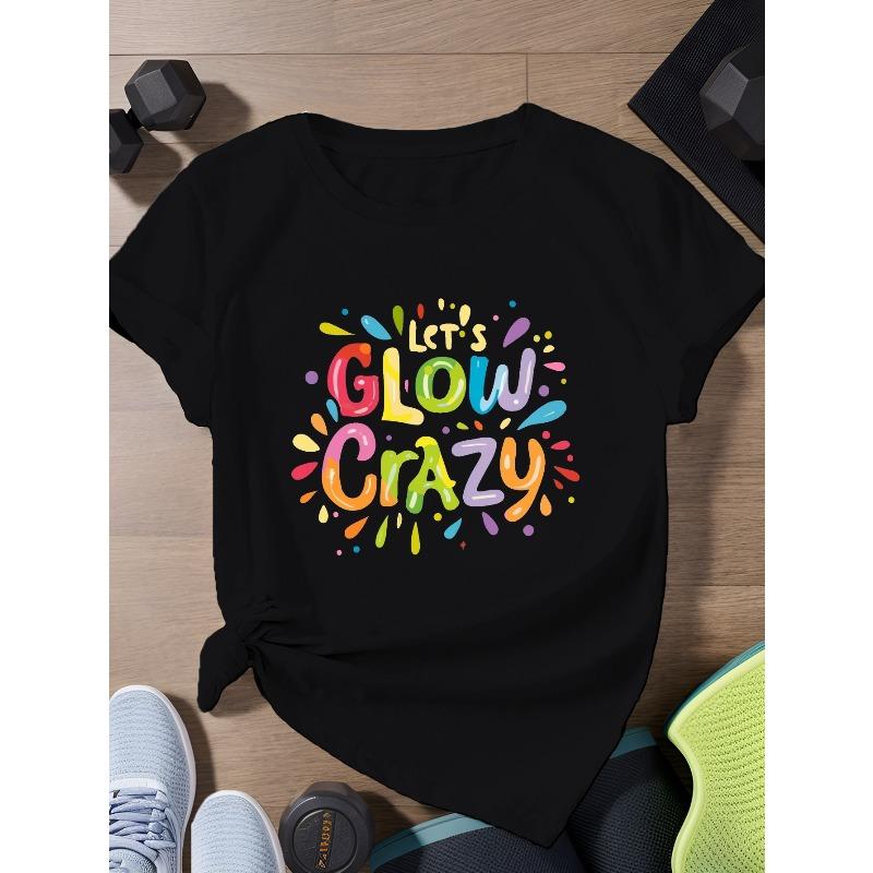Let s Glow Crazy Women s Plus Size Sports Short Sleeve T-Shirt S чёрный