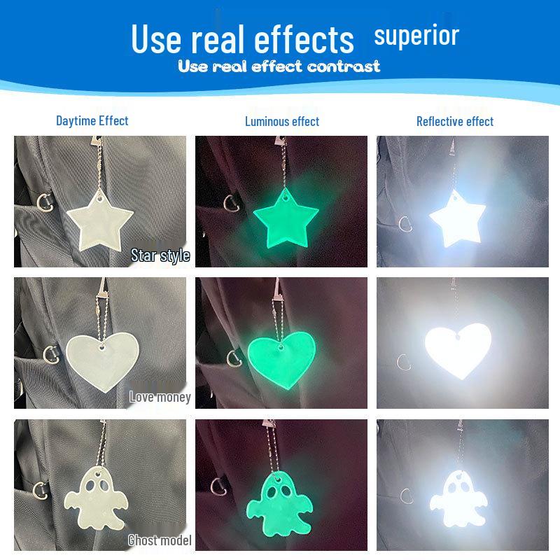 Luminous Star & Heart Glow Pendant Keychain with Reflective Ribbon Charms