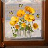 Painted Yellow Flower Butterfly Window Decals, Self-Adhesive Removable Waterproof Wall Art, Artistic PVC Stickers for Glass Doors, Balcony & Home