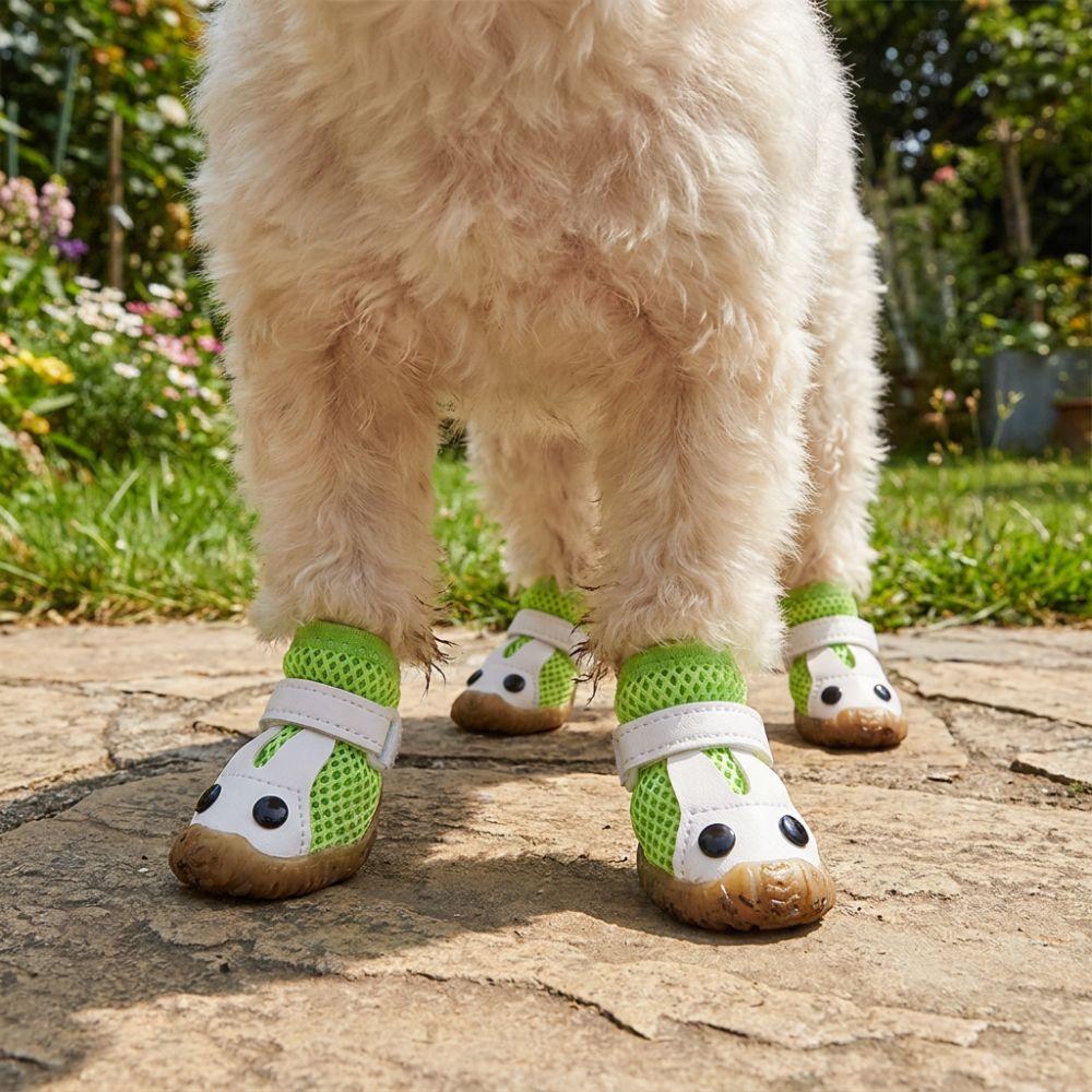 4Pcs Hollow Out Dog Breathable Net Shoes Non-slip Dog Paw Protectors Mesh Dog Shoes  Hot Pavement
