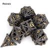 7 Pcs Black Golden Hand Skull Head Metal Dice Hollow Polyhedral Dice Set Suitable for Role-Playing RPG  Board Game Card Game