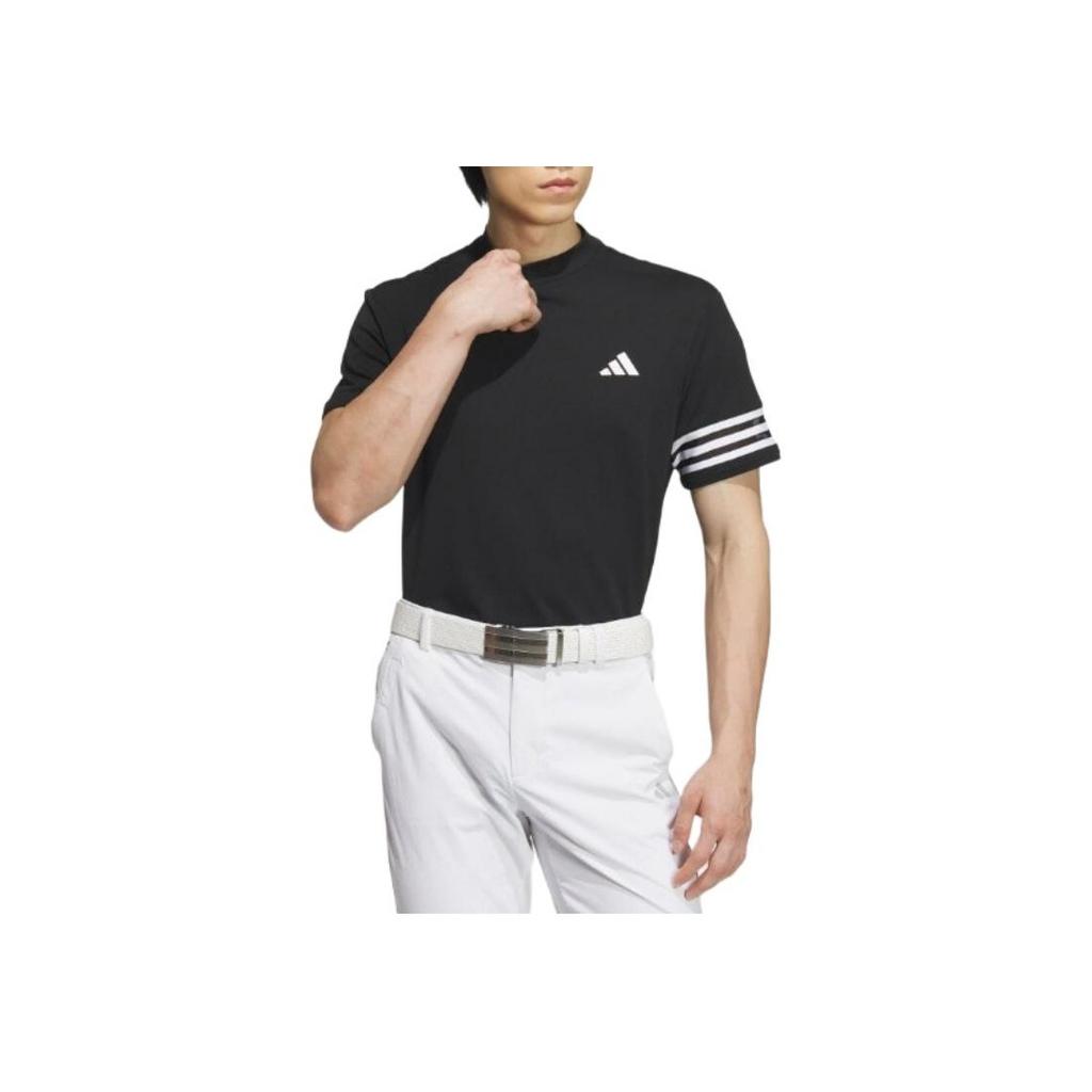 Adidas Logo Print Three Stripes Mesh Breathable Fitted Straight-Cut Short Sleeve T-Shirt Men Tops Black IN9052