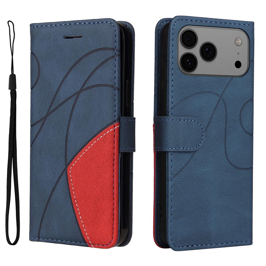 For iPhone 17 Pro Max Leather Phone Case Stand Wallet with Bi-colour Splicing Design