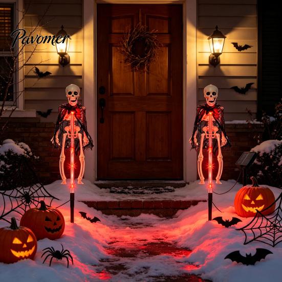 Ossa di Pipistrello 3D Realistiche, Luci Solari da Giardino per Halloween, Decorazioni per Sentieri Scheletriche, Accessori da Cortile Impermeabili a LED, Pali Luminosi Spettrali